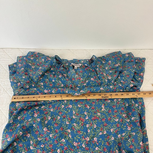 Nanette Lepore Blue Floral Ruffle Sleeve V-Neck Blouse Top Womens XL RN 103715 - Picture 7 of 14